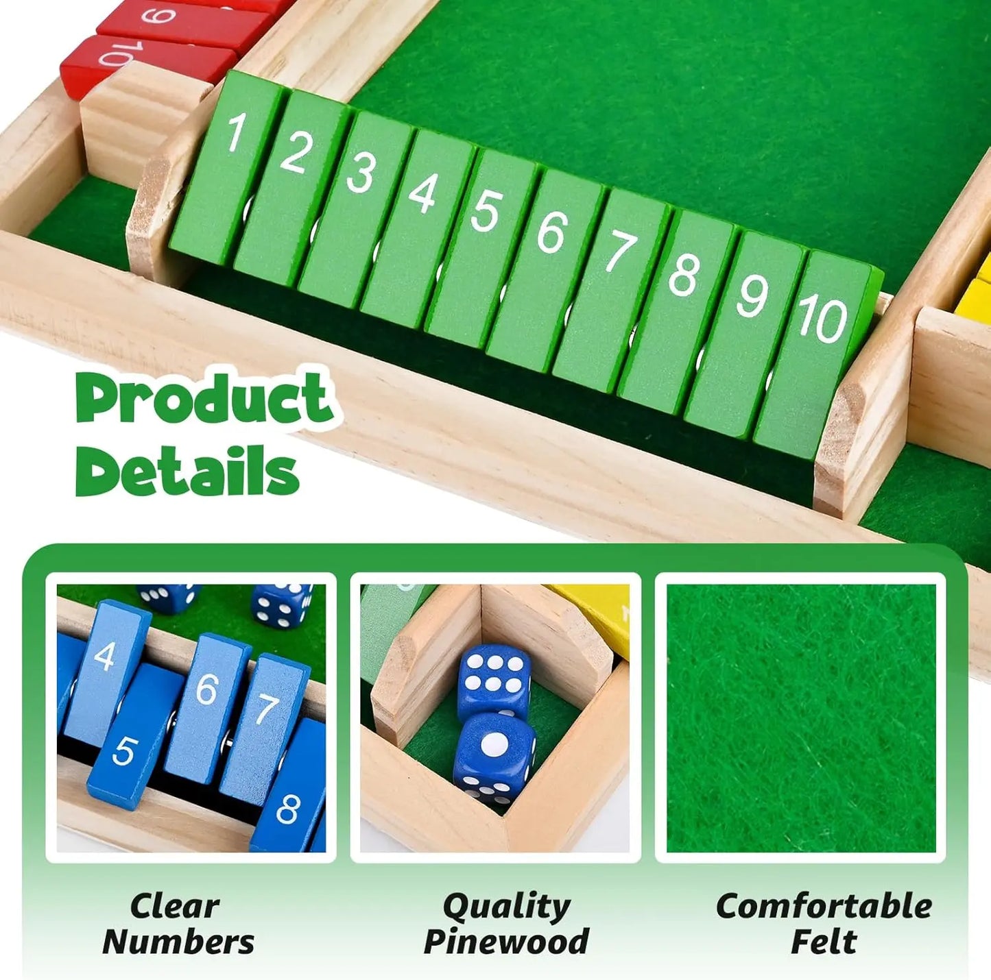 Shut The Box Game,2-4 Player Family WoodenBoard Games,Family Math Games for Adultsand Kids,8 Dices Classics Tabletop Games forClassroom,Home,Party,Christmas Gift
