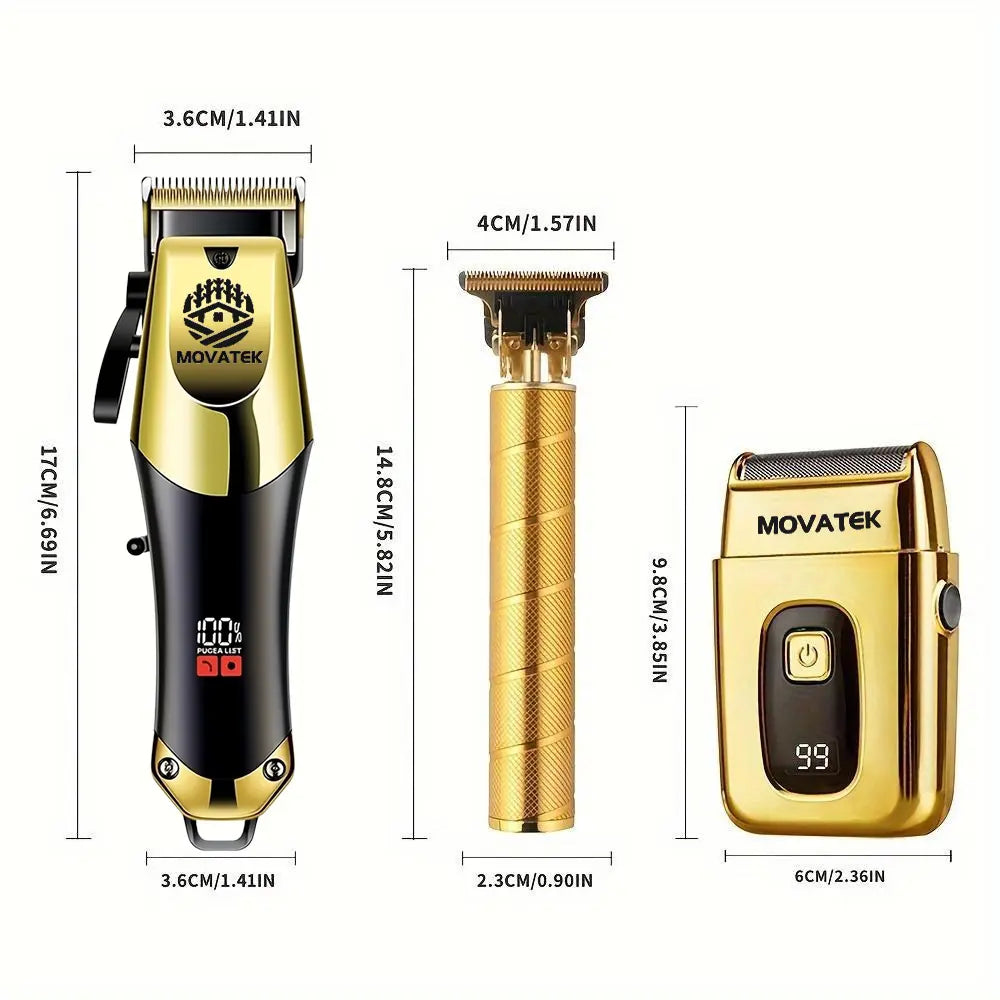 3-Piece Cordless Hair Clipper & Trimmer Kit for Men, USB Rechargeable Barber Set with LCD Display & Adjustable Blades