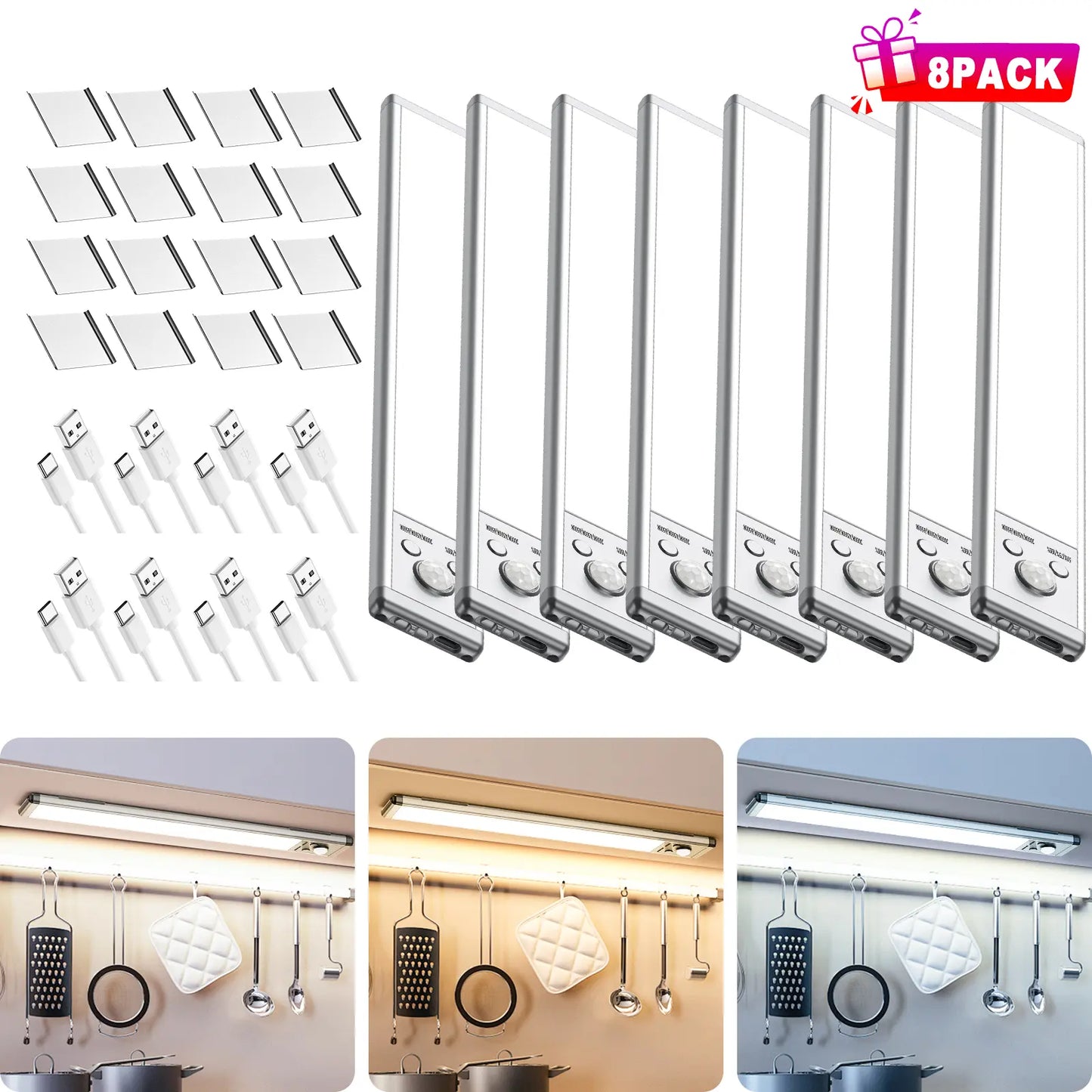 Under Cabinet Lights,MotionSensor Night Light Indoor,1500mAh USBRechargeable Light,Magnetic InstallationDimmable Lights for Kitchen,Wardrobe,Pantry,Closet,Bathroom,Stairs,SinkCabinet,Garage,#Deals for You Days