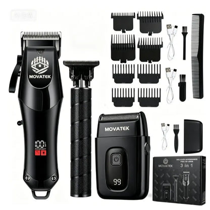 3-Piece Cordless Hair Clipper & Trimmer Kit for Men, USB Rechargeable Barber Set with LCD Display & Adjustable Blades