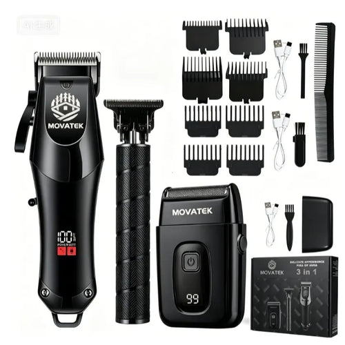 3-Piece Cordless Hair Clipper & Trimmer Kit for Men, USB Rechargeable Barber Set with LCD Display & Adjustable Blades
