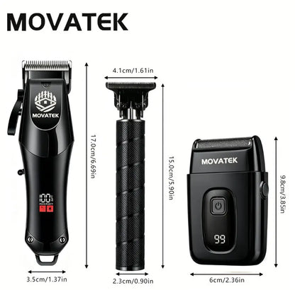 3-Piece Cordless Hair Clipper & Trimmer Kit for Men, USB Rechargeable Barber Set with LCD Display & Adjustable Blades