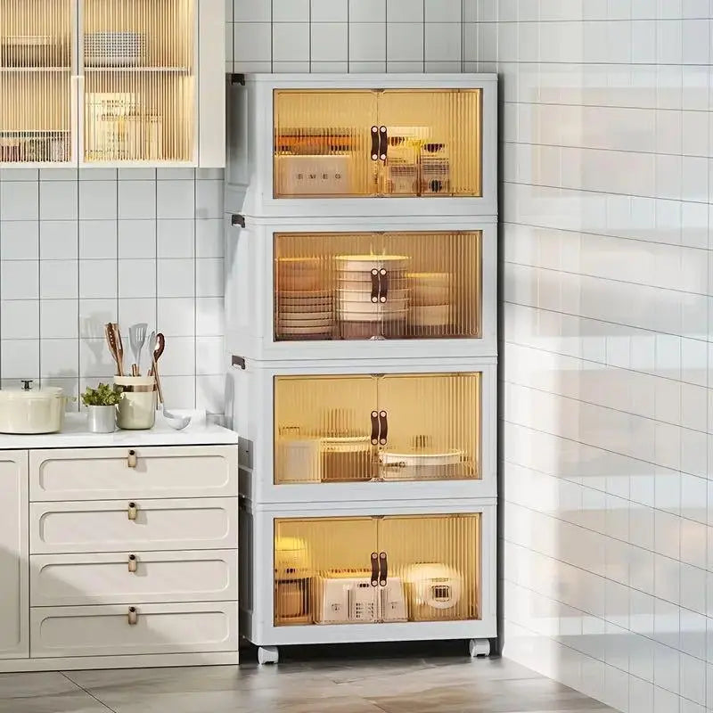 128 QT Fold able Storage Bins with Lid, Magnetic Door & Wheels, Stack able Large Storage Organizer for Home, Office & Dorm