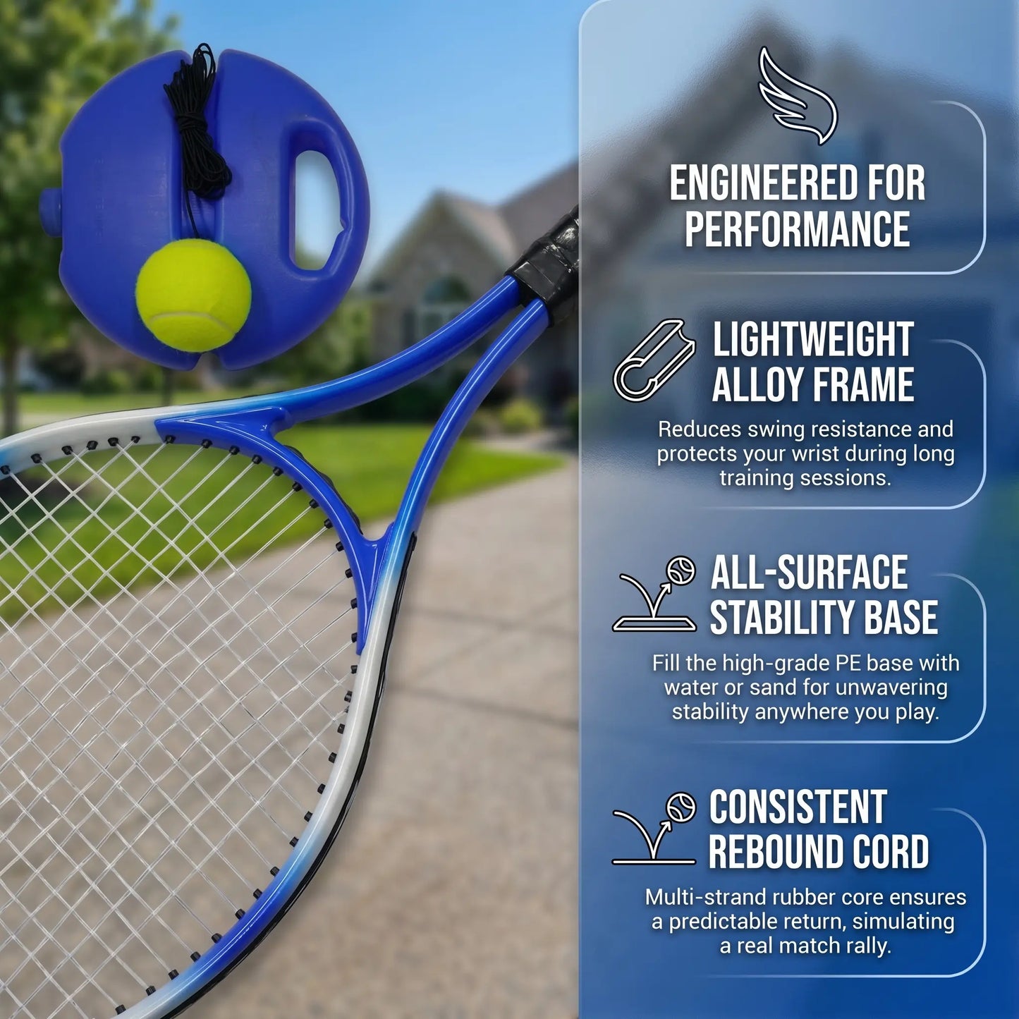 Solo Tennis Trainer Rebound Set with Racket &2 Balls - Portable Self-Practice Equipment