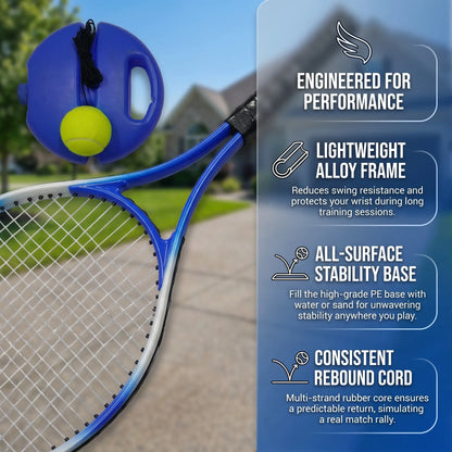 Solo Tennis Trainer Rebound Set with Racket &2 Balls - Portable Self-Practice Equipment