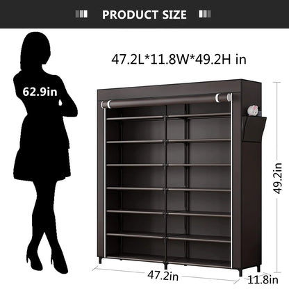 7-Tier Shoe Rack Organizer for 42 Pairs of Shoes, Double Row Portable Shoe Storage Cabinet with Dustproof Cover, Non-Woven Fabric & Metal Frame for Closet, Garage, Entryway