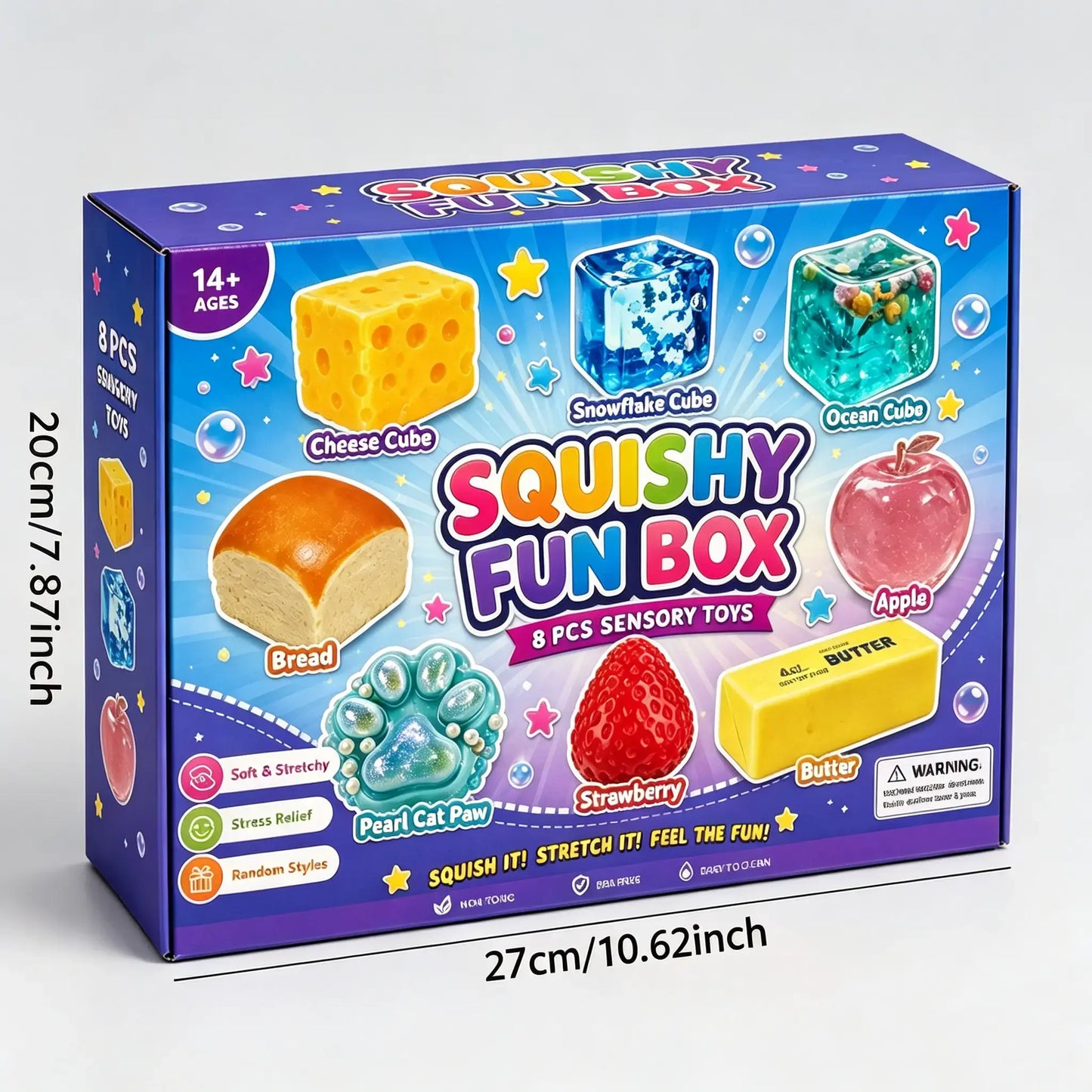 8-Piece Set Box Malt Sugar Stress Relief FidgetToys, Sensory Bundle, Creative Slow-ReturnSquishy, Party Gift, 8 Different Styles