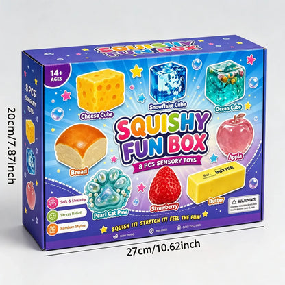 8-Piece Set Box Malt Sugar Stress Relief FidgetToys, Sensory Bundle, Creative Slow-ReturnSquishy, Party Gift, 8 Different Styles