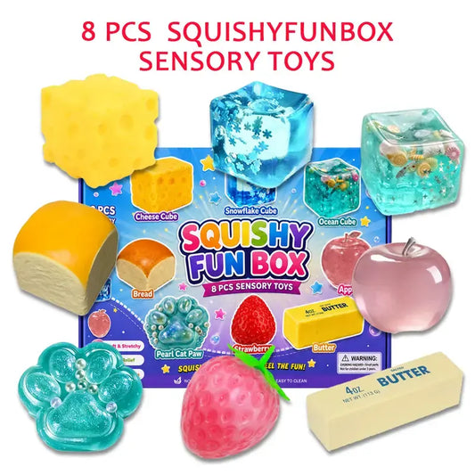 8-Piece Set Box Malt Sugar Stress Relief FidgetToys, Sensory Bundle, Creative Slow-ReturnSquishy, Party Gift, 8 Different Styles