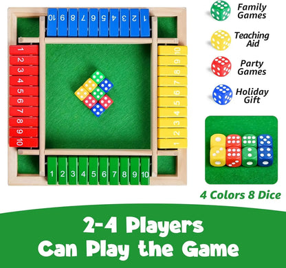 Shut The Box Game,2-4 Player Family WoodenBoard Games,Family Math Games for Adultsand Kids,8 Dices Classics Tabletop Games forClassroom,Home,Party,Christmas Gift