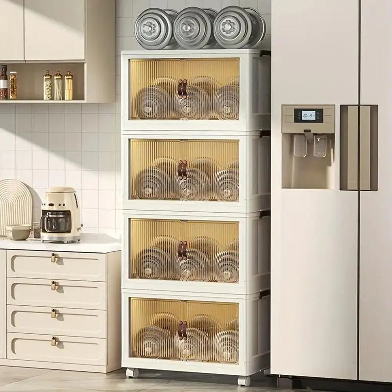 128 QT Fold able Storage Bins with Lid, Magnetic Door & Wheels, Stack able Large Storage Organizer for Home, Office & Dorm