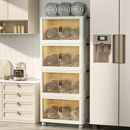 128 QT Fold able Storage Bins with Lid, Magnetic Door & Wheels, Stack able Large Storage Organizer for Home, Office & Dorm