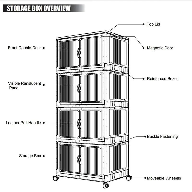 128 QT Fold able Storage Bins with Lid, Magnetic Door & Wheels, Stack able Large Storage Organizer for Home, Office & Dorm