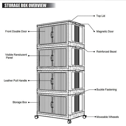 128 QT Fold able Storage Bins with Lid, Magnetic Door & Wheels, Stack able Large Storage Organizer for Home, Office & Dorm