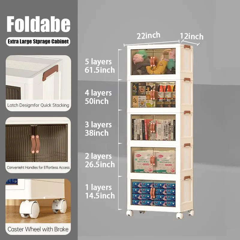 128 QT Fold able Storage Bins with Lid, Magnetic Door & Wheels, Stack able Large Storage Organizer for Home, Office & Dorm