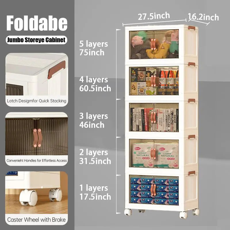 128 QT Fold able Storage Bins with Lid, Magnetic Door & Wheels, Stack able Large Storage Organizer for Home, Office & Dorm