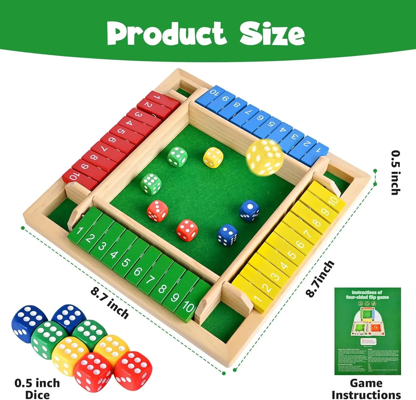 Shut The Box Game,2-4 Player Family WoodenBoard Games,Family Math Games for Adultsand Kids,8 Dices Classics Tabletop Games forClassroom,Home,Party,Christmas Gift
