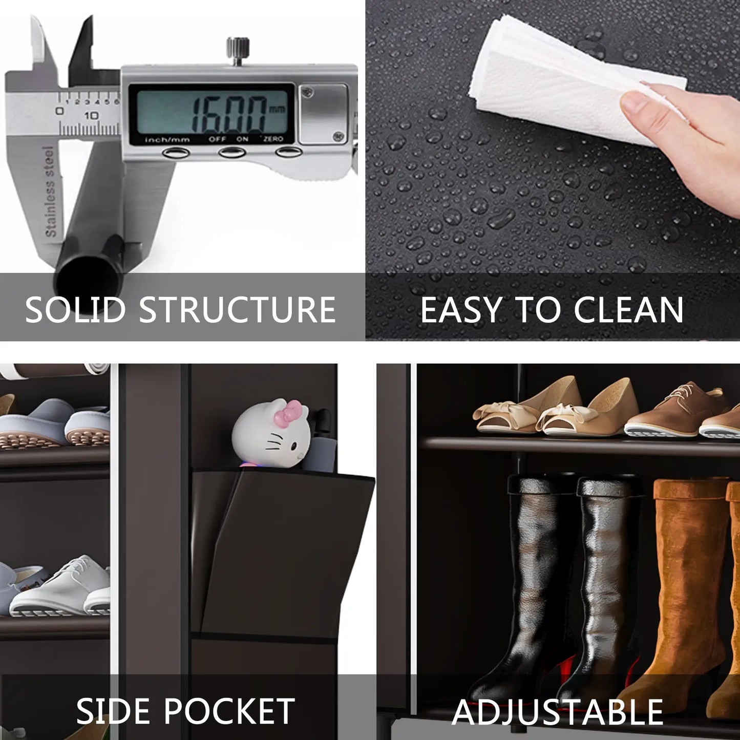7-Tier Shoe Rack Organizer for 42 Pairs of Shoes, Double Row Portable Shoe Storage Cabinet with Dustproof Cover, Non-Woven Fabric & Metal Frame for Closet, Garage, Entryway