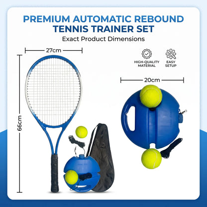 Solo Tennis Trainer Rebound Set with Racket &2 Balls - Portable Self-Practice Equipment
