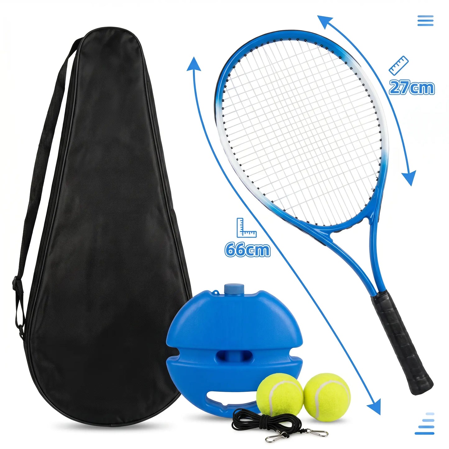 Solo Tennis Trainer Rebound Set with Racket &2 Balls - Portable Self-Practice Equipment