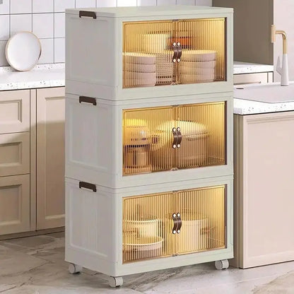 128 QT Fold able Storage Bins with Lid, Magnetic Door & Wheels, Stack able Large Storage Organizer for Home, Office & Dorm