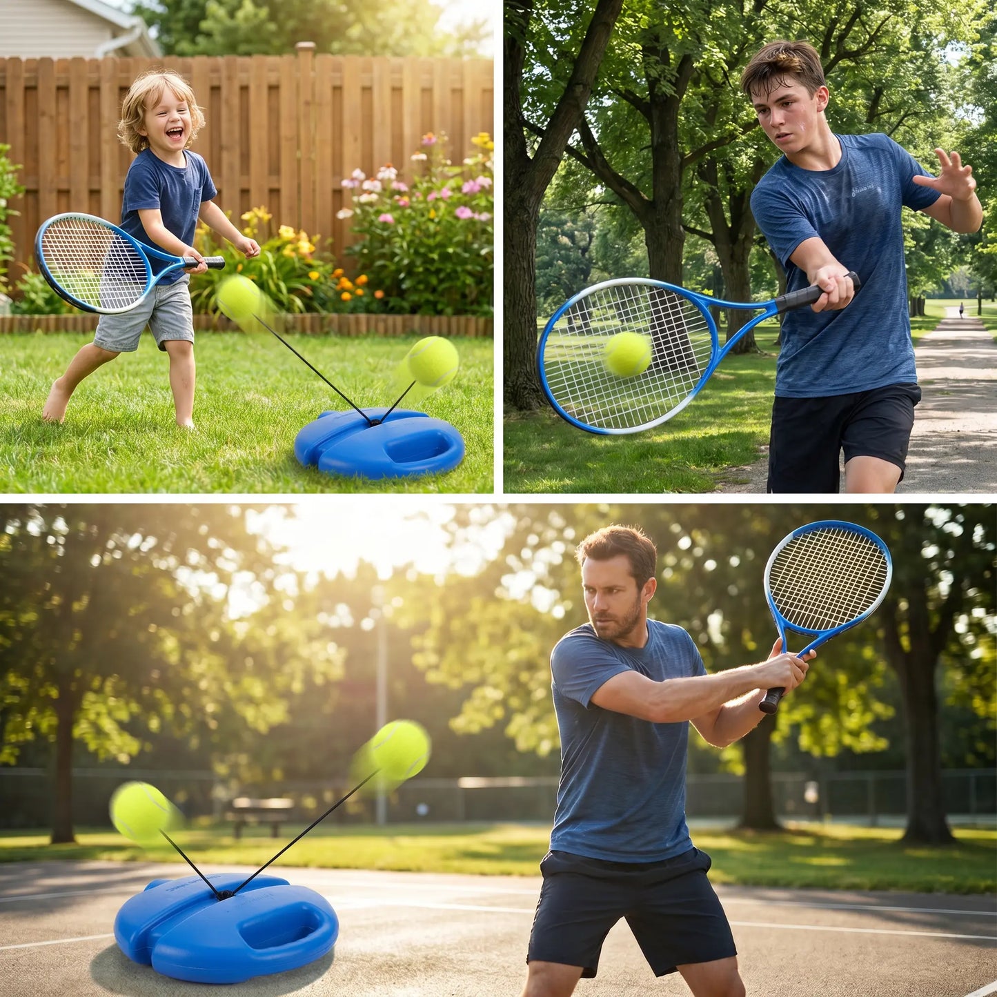 Solo Tennis Trainer Rebound Set with Racket &2 Balls - Portable Self-Practice Equipment