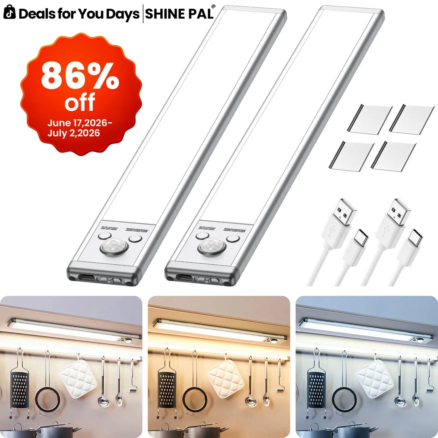 Under Cabinet Lights,MotionSensor Night Light Indoor,1500mAh USBRechargeable Light,Magnetic InstallationDimmable Lights for Kitchen,Wardrobe,Pantry,Closet,Bathroom,Stairs,SinkCabinet,Garage,#Deals for You Days