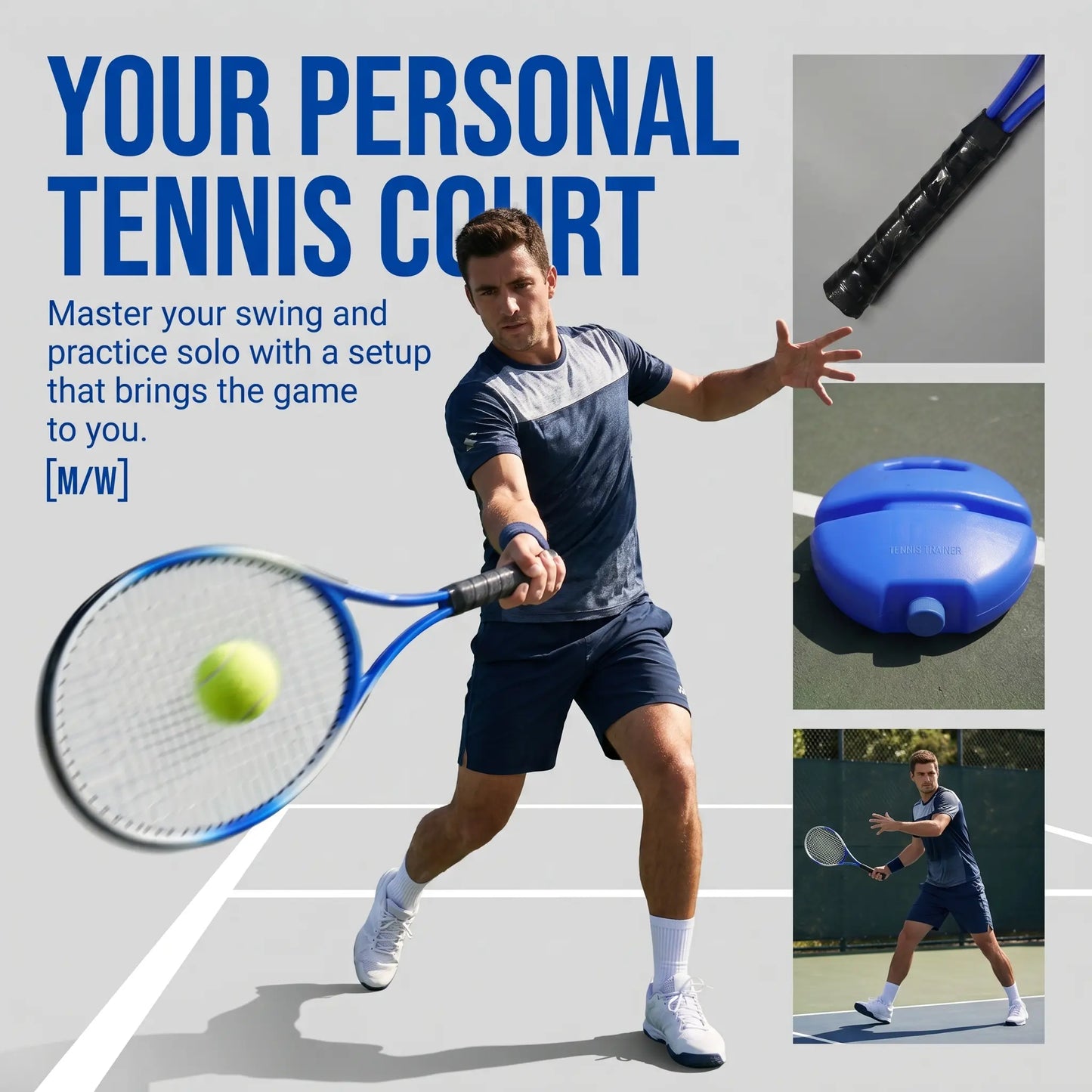 Solo Tennis Trainer Rebound Set with Racket &2 Balls - Portable Self-Practice Equipment