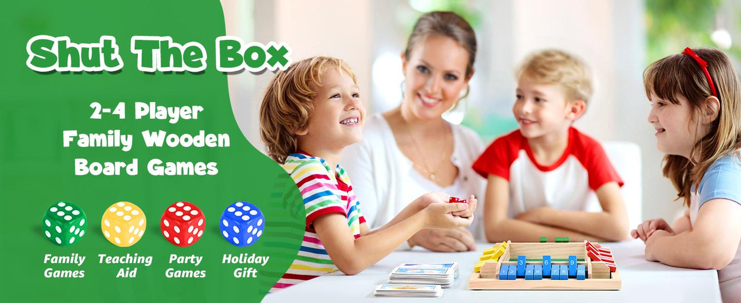 Shut The Box Game,2-4 Player Family WoodenBoard Games,Family Math Games for Adultsand Kids,8 Dices Classics Tabletop Games forClassroom,Home,Party,Christmas Gift
