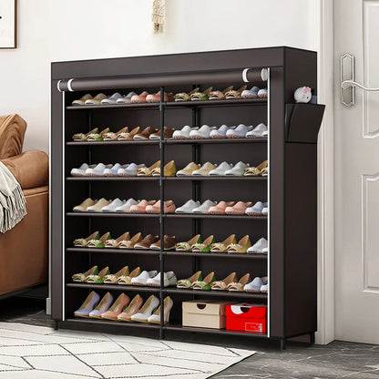 7-Tier Shoe Rack Organizer for 42 Pairs of Shoes, Double Row Portable Shoe Storage Cabinet with Dustproof Cover, Non-Woven Fabric & Metal Frame for Closet, Garage, Entryway