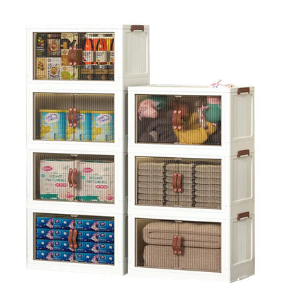 128 QT Fold able Storage Bins with Lid, Magnetic Door & Wheels, Stack able Large Storage Organizer for Home, Office & Dorm